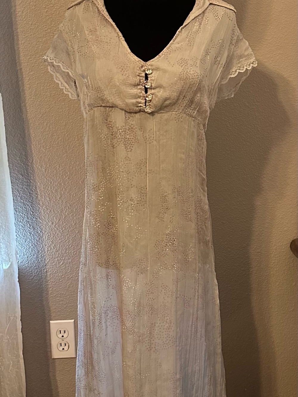Free People Sheer Speckled Light Gray Dress with Delicate Lilac